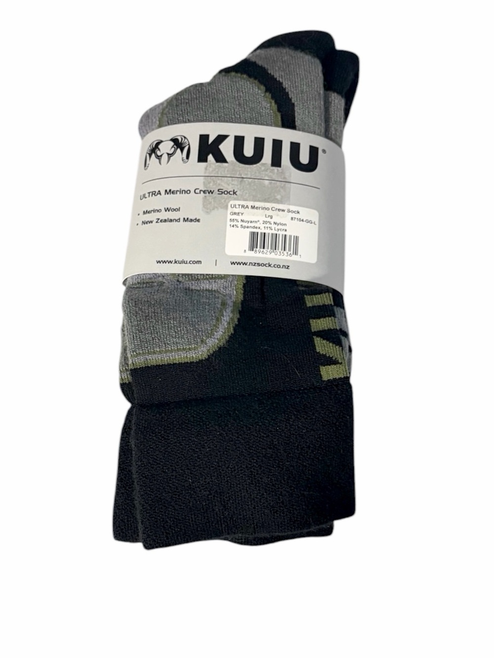 KUIU Men's Ultra Merino Crew Sock Grey Green Large NWT